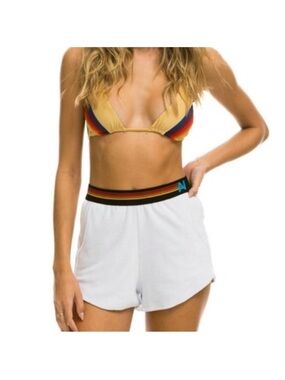 Aviator Nation Women’s White Shorts with  Rainbow Waistband